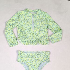 Baby Gap 4T Rashgaurd Long Sleeve 2 Piece Swimsuit Ruffles Yellow Green Floral